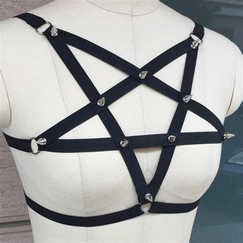 Pentagram Spikes Harness Plus Size Harness Plus Size Goth Etsy