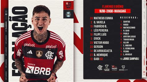 Saiu Com Pulgar E Varela Flamengo Divulga Escalação Para Jogo Contra O Grêmio Pela Copa Do