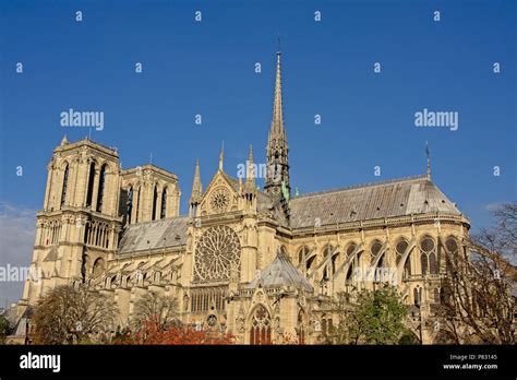 Side View On The Gothic Cathedral Of Notre Dame De Paris France Stock