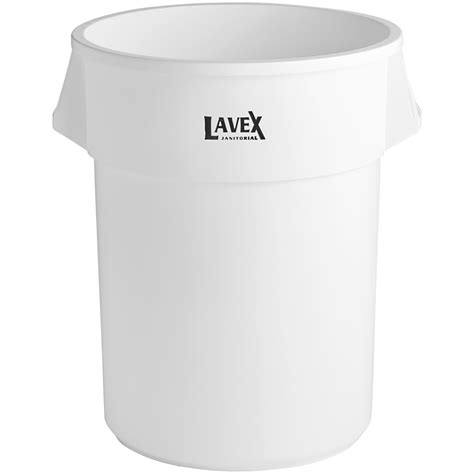 Lavex Janitorial 55 Gallon White Round Commercial Trash Can