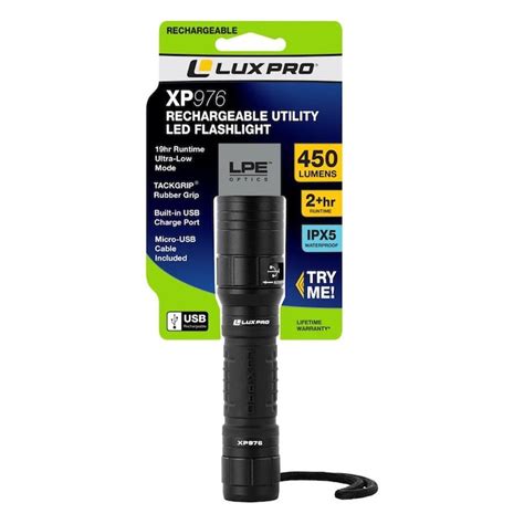Lux Pro 450 Lumen Led Rechargeable Flashlight Battery Included In The