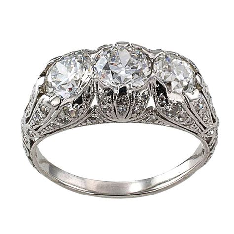 Edwardian Three Stone Diamond Platinum Ring For Sale At 1stdibs