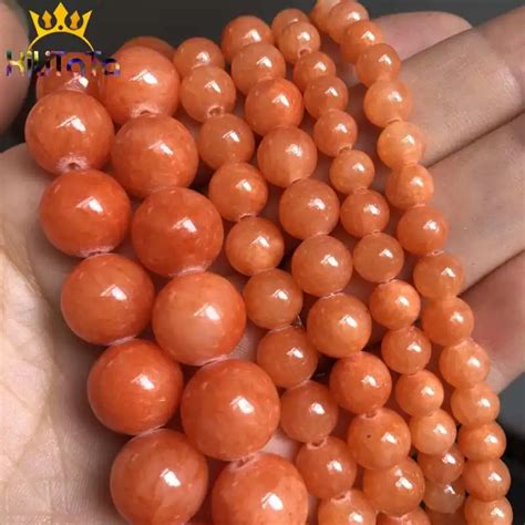 Natural Jades Stone Beads Orange Round Loose Spacer Beads For Jewelry