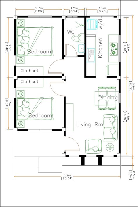 White House Floor Plan 6x8 Meter 20x27 Feet Pro Home Decor Z