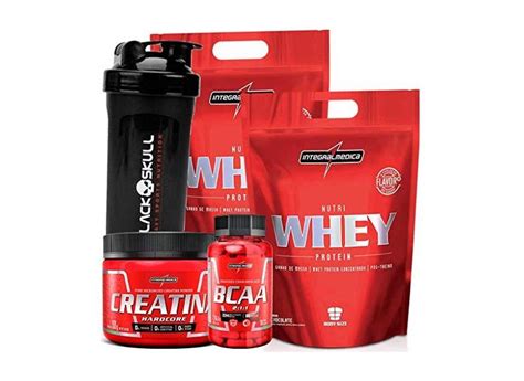 Kit Combo Suplementos para Musculação 2x Whey Protein BCAA Creatina Integral Médica com o