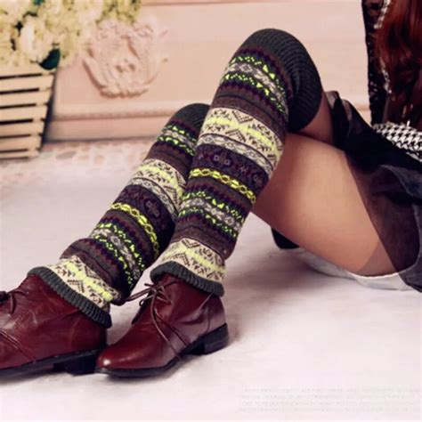 Women Winter Elegant Over Knee Long Knit Cover Patchwork Colorful