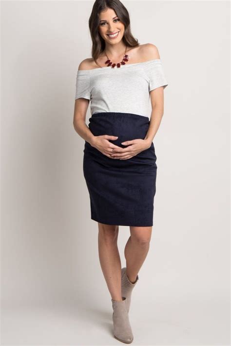 Navy Blue Suede Fitted Maternity Skirt Maternity Skirt Stylish