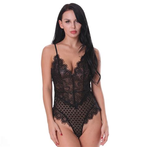 Sexy Black Sheer Floral Lace Spaghetti Straps Low Cut Stretchy Teddies