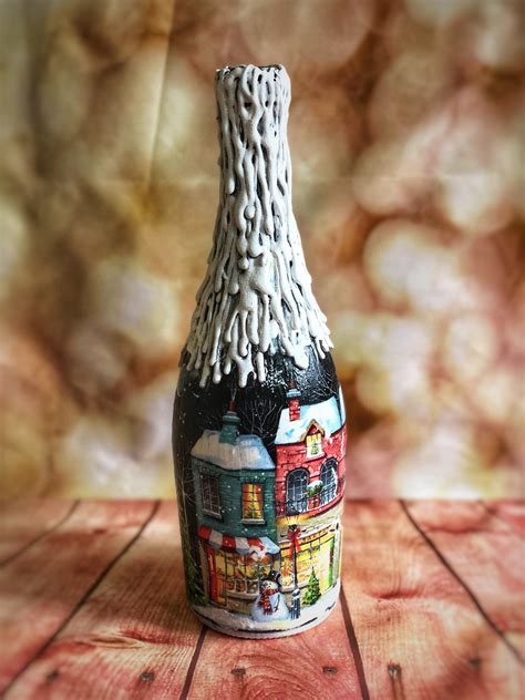Decorated Wine Bottles Decoupage Bottles Altered Art Mixed Etsy Wine Bottle Decor Wine