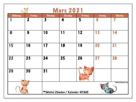 Gör en gratis kalender, klar för utskrift. Kalender "481MS" - Utskrift mars 2021 - Michel Zbinden SV