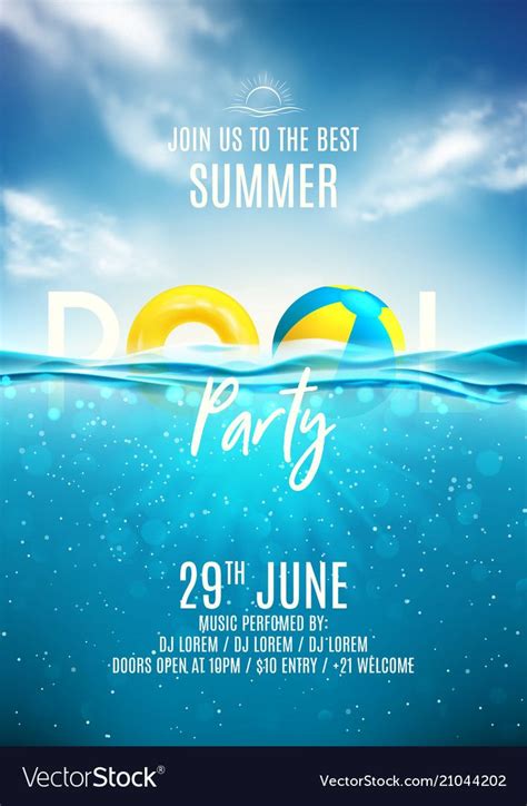 Summer Pool Party Poster Template Vector Illustration With Deep