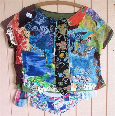Patchwork Fabric Collage Folk Art Couture Altered Upycled Clothing