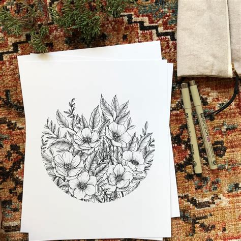 Wildflower Circle Art Print Black Love Karla Designs