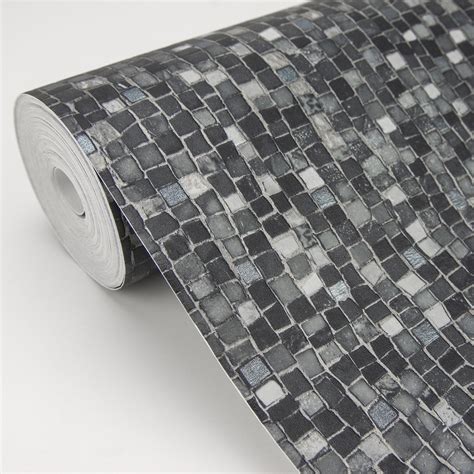 4020 78419 Ziggy Charcoal Stone Mosaic Wallpaper By Advantage
