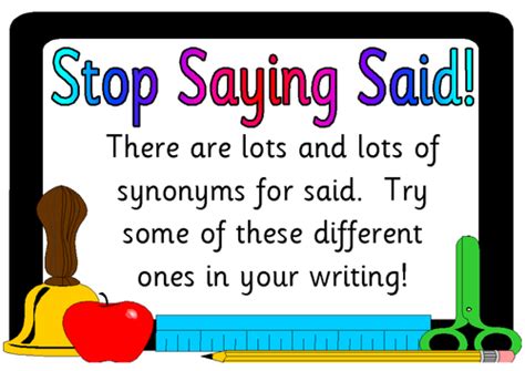 Its purpose is to evaluate everything that has been included in the writing before it, leaving the readers clear on what they just read, answering any questions that they may have developed while reading your writing. Said synonyms | Teaching Resources