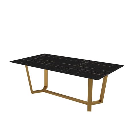 Classy Black Rectangular Marble Dining Table With Matt Gold Metal Base