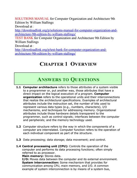 Or i/o control signals are set by william stallings computer. Solutions manual for computer organization and ...