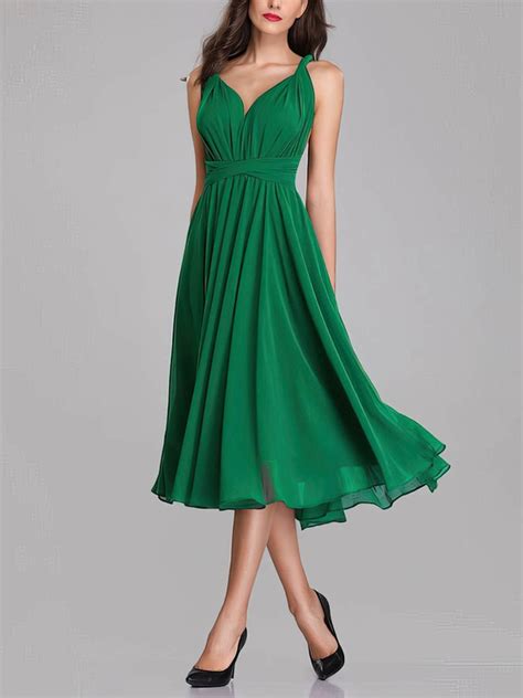 A Line V Neck Chiffon Tea Length Bridesmaid Dresses With Sashes