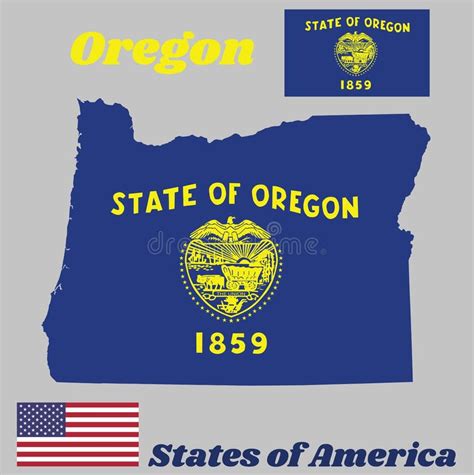 Map Outline And Flag Of Oregon Seal Of Oregon In Gold On An Azure