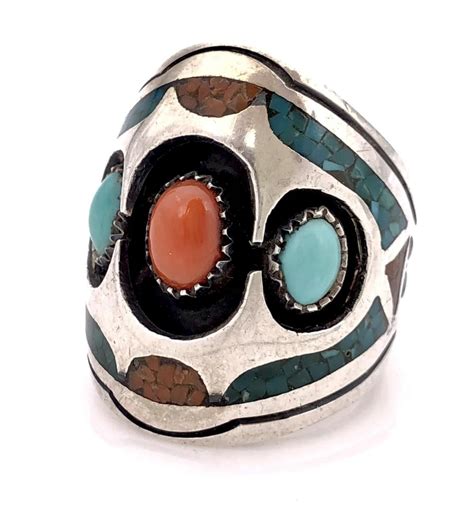 Lot Richard Begay Navajo Sterling Silver Turquoise Coral Ring