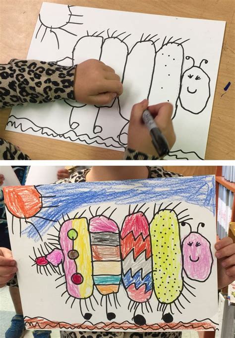 Draw A Simple Caterpillar Start With Five Vertical Lines Then Connect