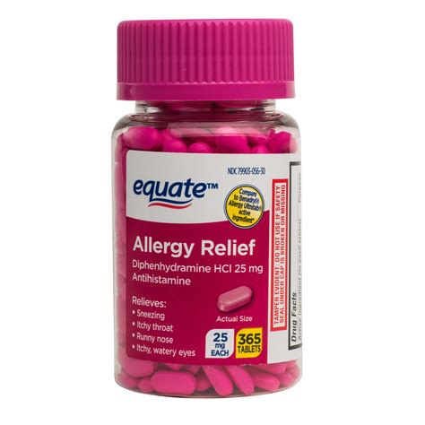 Equate Allergy Relief Tablets Diphenhydramine Hci 25mg 365 Count
