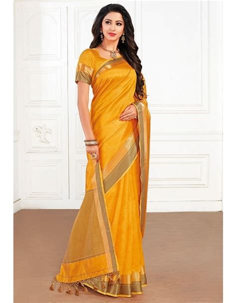Golden Yellow Tussar Silk Saree Saree Designs Indian Saree Dress