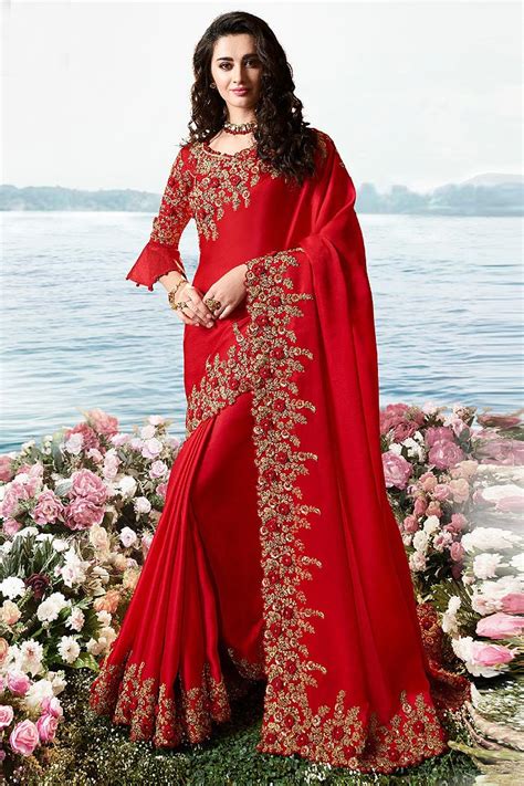 Buy Red Embroidered Saree In Art Silk Online Like A Diva