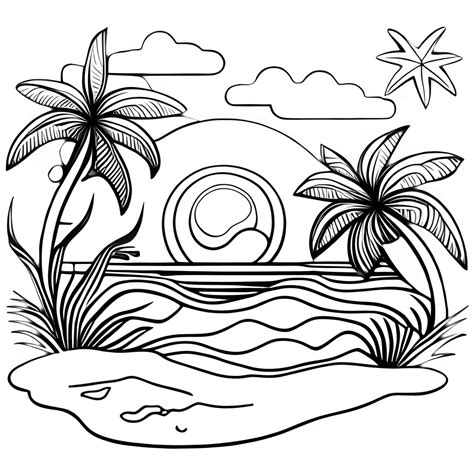 Sunset On A Sand Tropical Beach Coloring Page Creative Fabrica