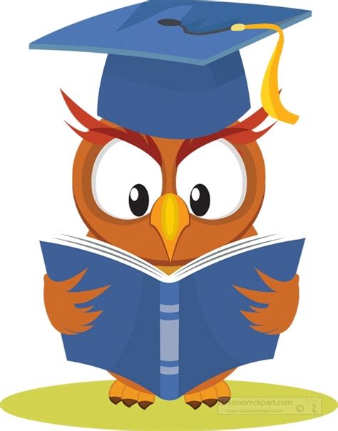 Owl Wearing Graduation Cap Reading Book Clipart Classroom Clip Art