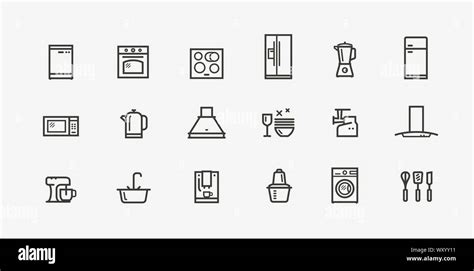 Kitchen Appliances Icon Set Household Electronics In Linear Style