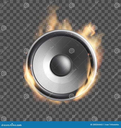 Music Speaker On Fire Isolated On A Transparent Background Stock Vector