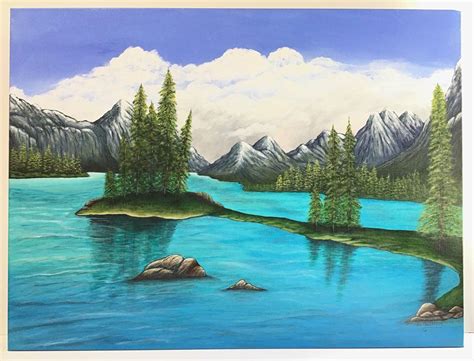 Acrylic Painting Mountain Lake Painting Mountain Paintings