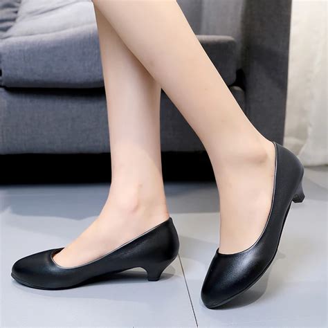 Lucyever Women Low Heels Pumps Classic Pu Leather Office Lady Working