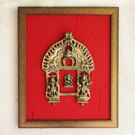 Magnificent Framed Brass Temple Prabhavali With Mythical Yali And Lord
