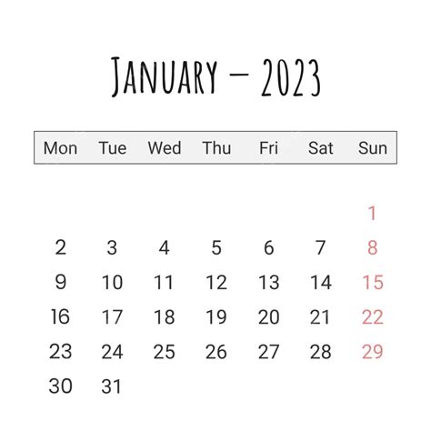 Simple Plain January 2023 Calendar 2023 Clipart January 2023 Januari