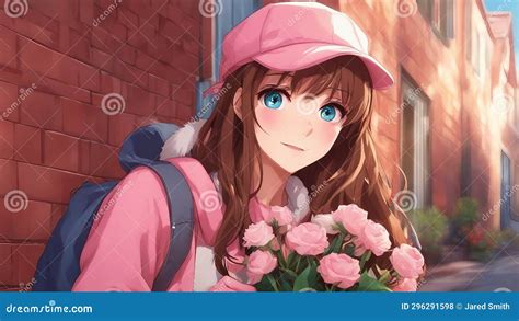 cartoon inspired anime anime a lovely anime girl with long brown hair and blue eyes wearing a