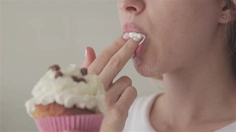 Muffin Cake With Whipped Cream And Girls Lips Stock Video Video Of Lips Cream 65096701