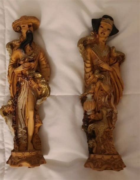 Vintage Artmark Asian Resin Pair Chinese Statues Made In Italy Phoenix