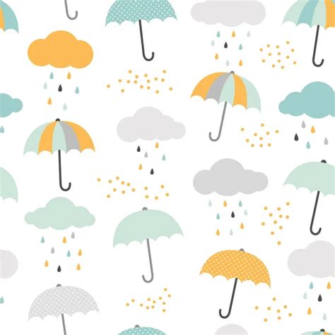 Cute Background Cartoon Umbrellas Vector Illustration Stock Vector