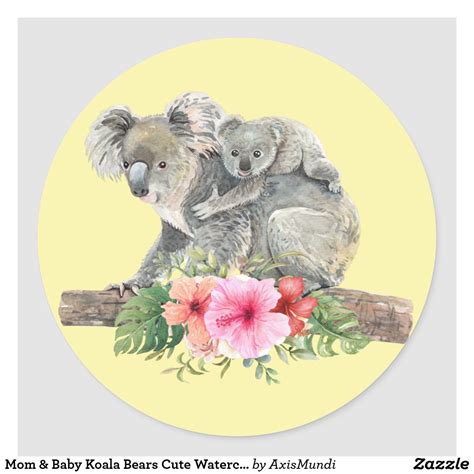 Mom And Baby Koala Bears Cute Watercolor Classic Round Sticker Zazzle