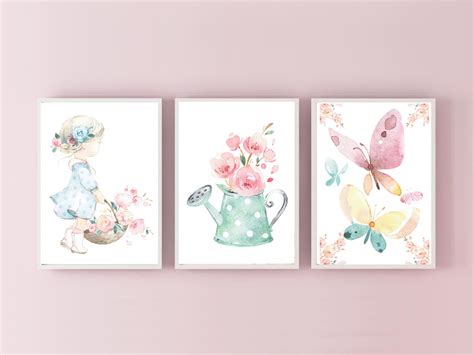 Kit Quadros Decorativos Kit Menina Jardim Aquarela Elo7