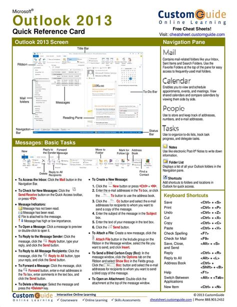 Microsoft Outlook 2013 Free Quick Reference Card Free Tips And