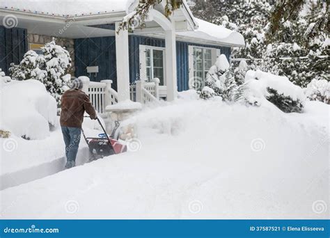 Man Using Snowblower In Deep Snow Stock Image Image Of Chores Canada