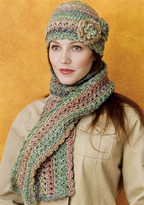 Crocheted Cloche And Scarf Set In Red Heart Collage Lw1634