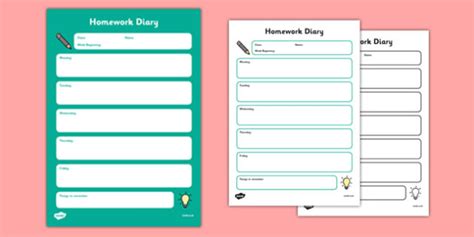 Homework Planner Template Printable Diary Twinkl