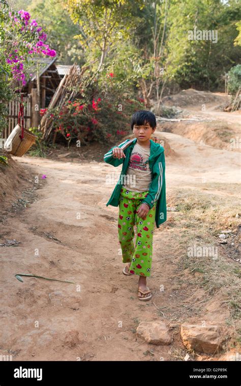 Burmese Child Playing In A Village Near Mandalay Myanmar Burma Stock