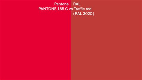 Pantone 185 C Vs Ral Traffic Red Ral 3020 Side By Side Comparison