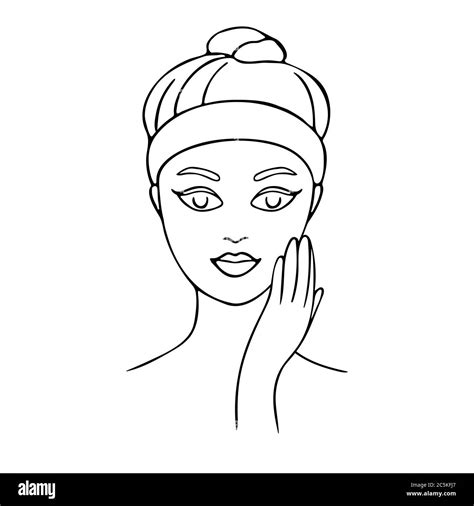 Young Woman Cares About Her Face Hand Drawn Illustration Vector