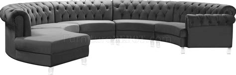 Anabella Sectional Sofa 697 5pc Grey Velvet Fabric By Meridian